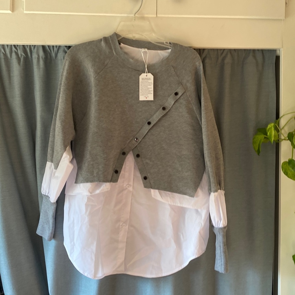 Grey and White Sweater/Blouse